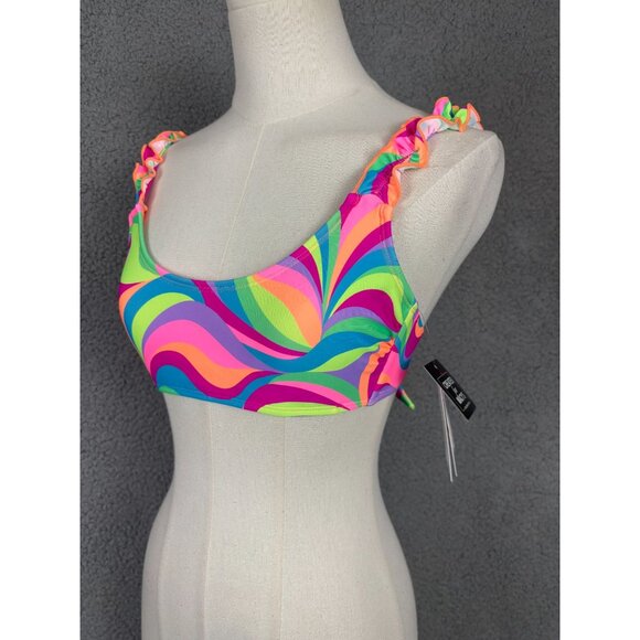 Salt + Cove Women's Juniors' Foil-Print Ruffle-Strap Bralette Bikini Top XS NWTs - Picture 3 of 7